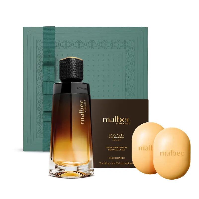Combo Presente Dia dos Pais Malbec Pure Gold: Desodorante Colônia 100ml + Sabonete em Barra 2x80g + Caixa Presenteável