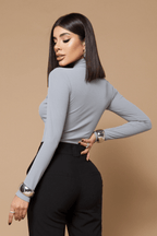 Blusa Gola Alta Manga Longa Basic Canelado Rib Twins Valéria Cinza Claro