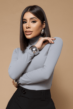 Blusa Gola Alta Manga Longa Basic Canelado Rib Twins Valéria Cinza Claro