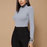 Blusa Gola Alta Manga Longa Basic Canelado Rib Twins Valéria Cinza Claro