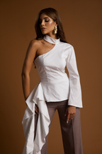 Blusa Assimétrica Babado Blenda Coco